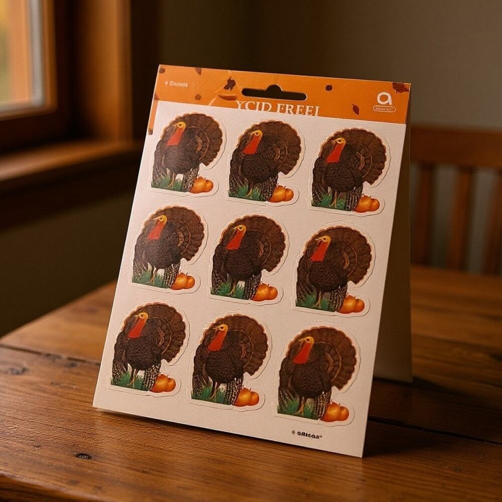 Amscan Acid Free Turkey 22 Individual Stickers Thanksgiving Fall Holiday